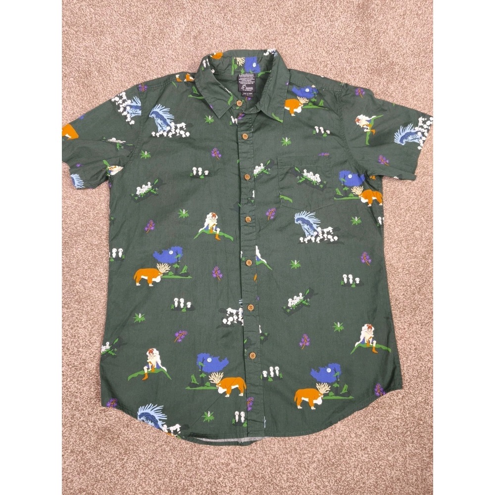 Studio Ghibli Princess Mononoke Green Anime Button Up Shirt Size L